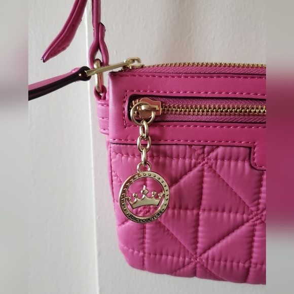 Juicy Couture Crown Quilted Flamingo Pink Clutch Shoulder Crossbody Bag - NWOT - Picture 8 of 11